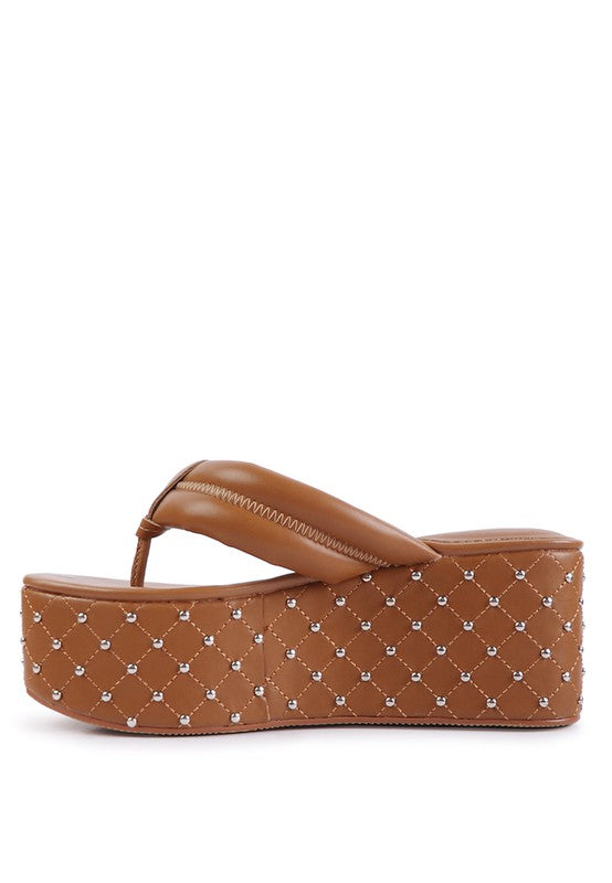 Pamela Rhinestone Quilted Platform Thong Sandals