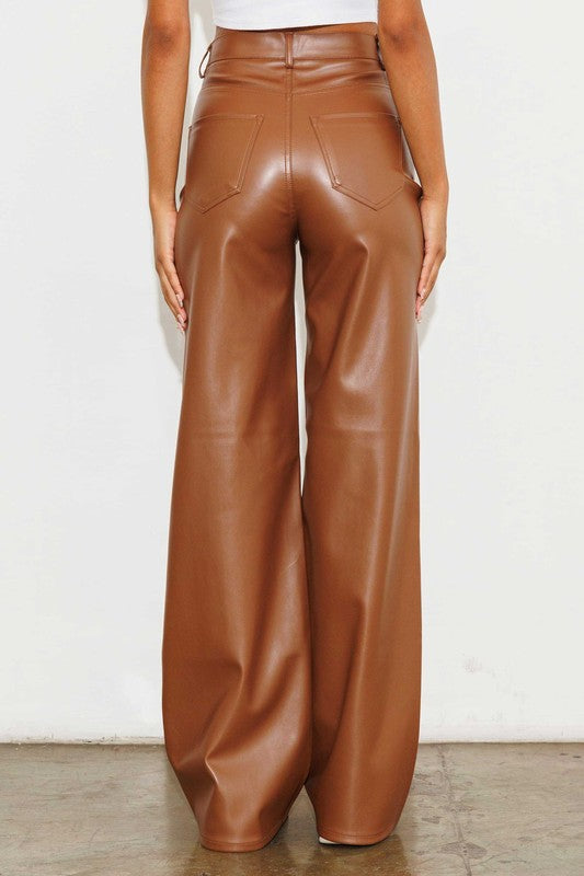 Kitana High Waist Faux Leather Wide Leg Pants