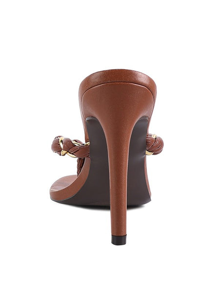 Drama Gold Detail Pointed Toe High Heels Thong Mules