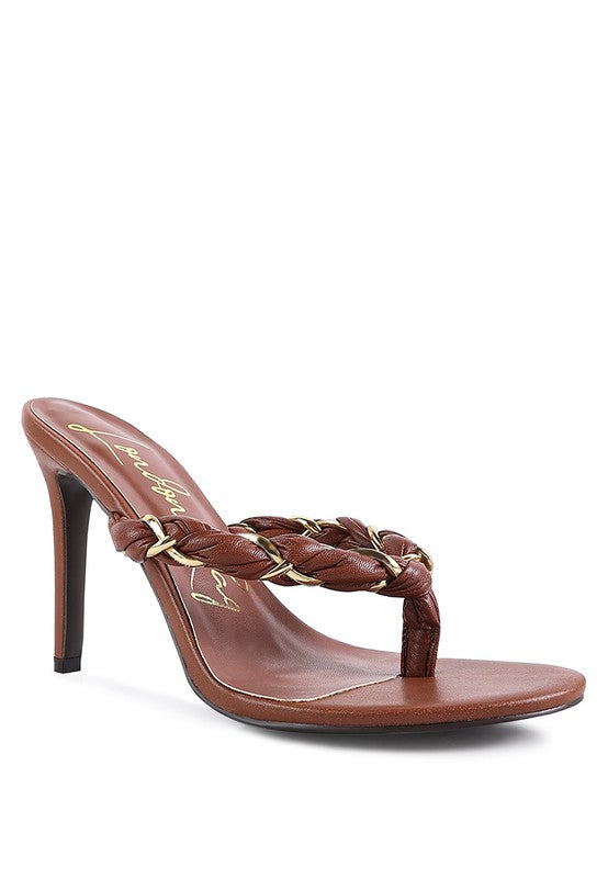 Drama Gold Detail Pointed Toe High Heels Thong Mules