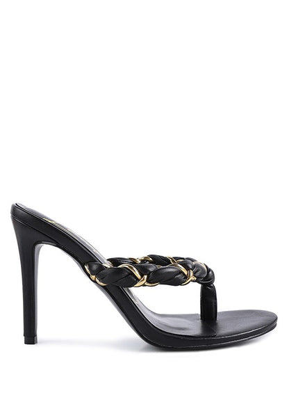 Drama Gold Detail Pointed Toe High Heels Thong Mules