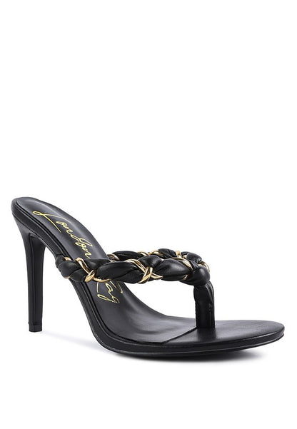 Drama Braided Gold Accent Pointed Toe Heels