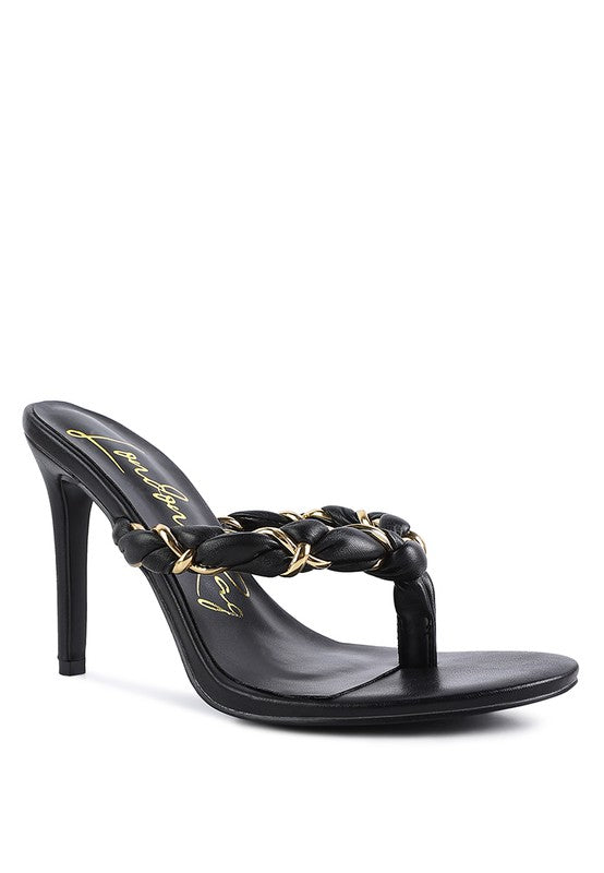 Drama Gold Detail Pointed Toe High Heels Thong Mules