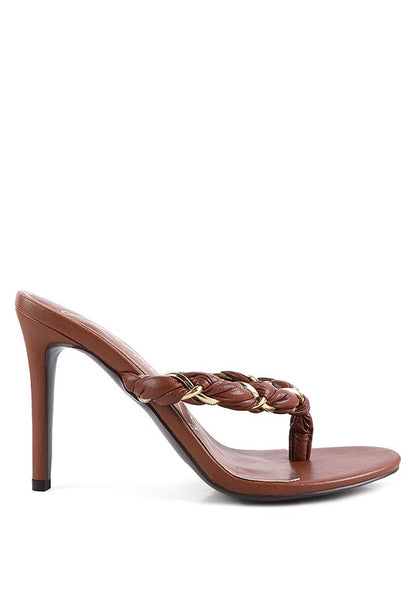 Drama Gold Detail Pointed Toe High Heels Thong Mules