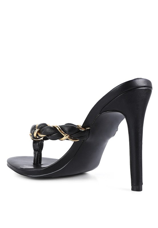 Drama Braided Gold Accent Pointed Toe Heels
