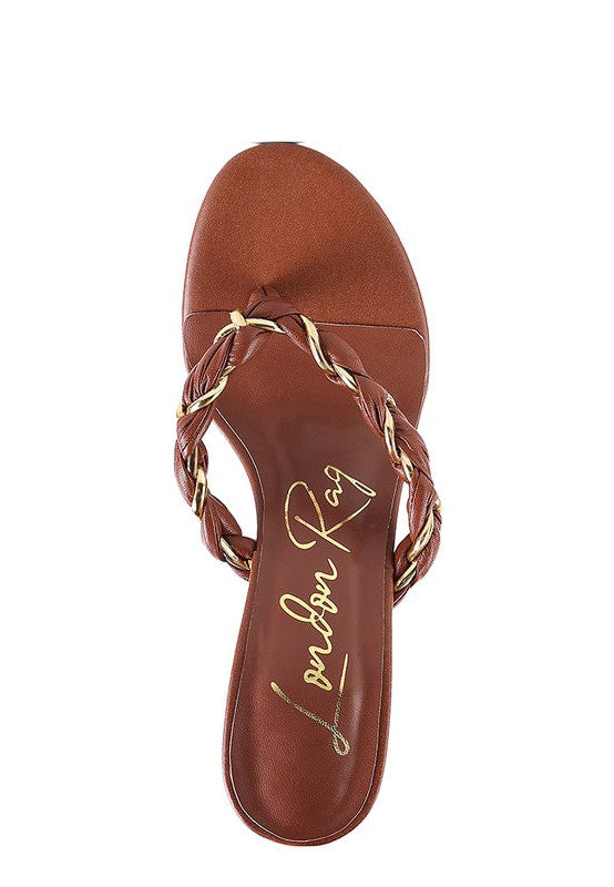 Drama Gold Detail Pointed Toe High Heels Thong Mules