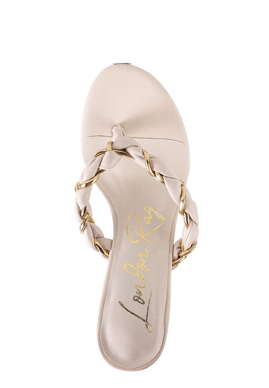 Drama Gold Detail Pointed Toe High Heels Thong Mules