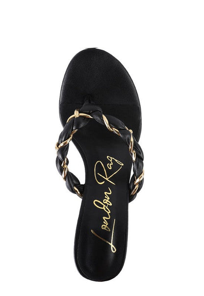 Drama Gold Detail Pointed Toe High Heels Thong Mules