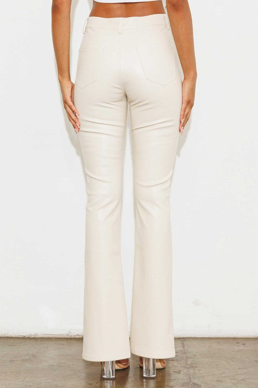 London Split Hem High Waist Faux Leather Pants