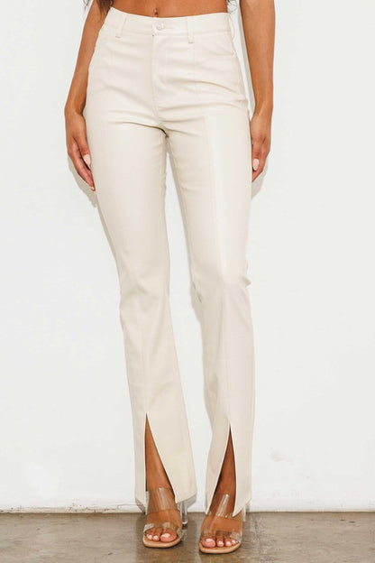London Split Hem High Waist Faux Leather Pants