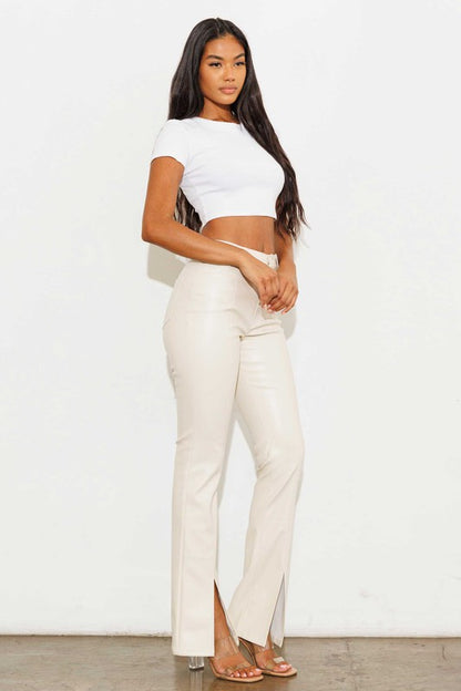 London Split Hem High Waist Faux Leather Pants