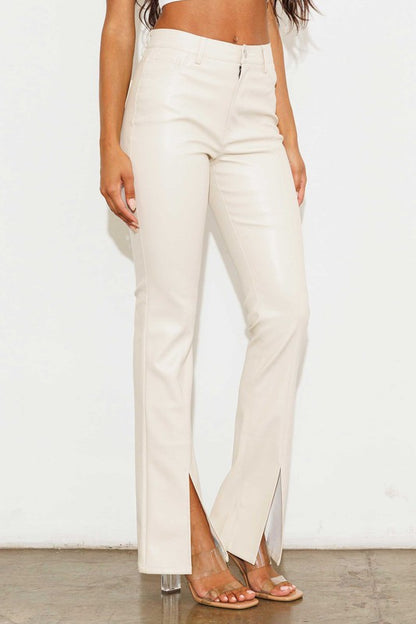 London Split Hem High Waist Faux Leather Pants