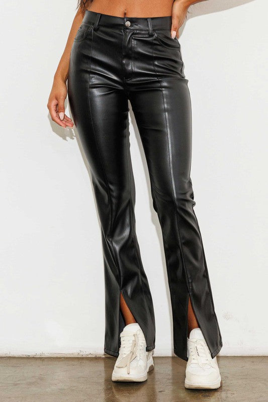 London High Waist Faux Leather Split Hem Pants