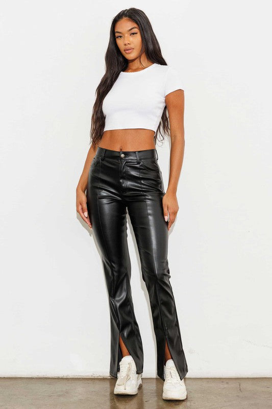 London Vibes Vegan Leather Split Hem Pants