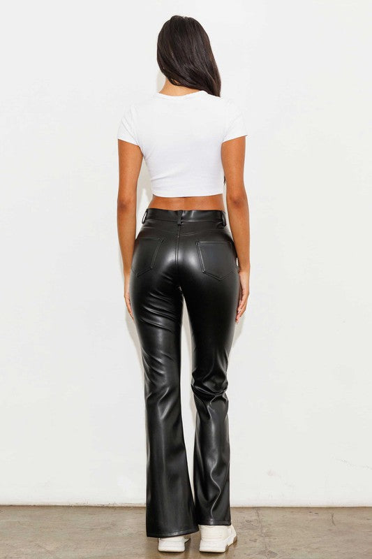 London High Waist Faux Leather Split Hem Pants