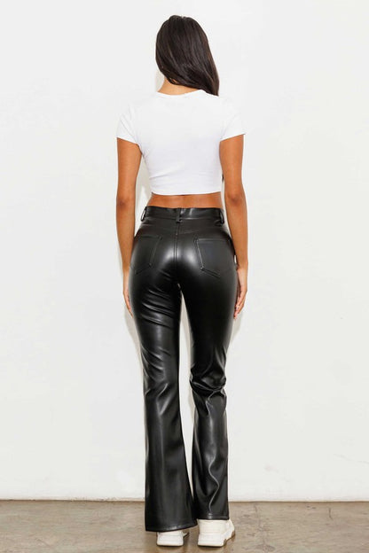 London High Waist Faux Leather Split Hem Pants