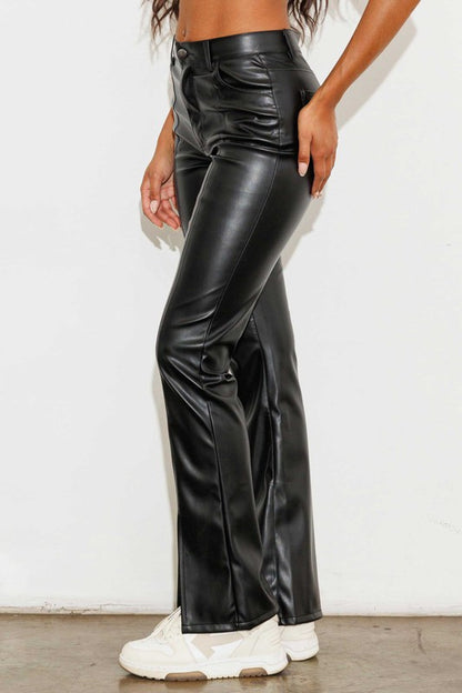 London High Waist Faux Leather Split Hem Pants