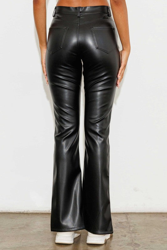 London High Waist Faux Leather Split Hem Pants