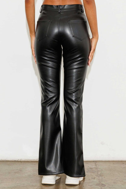 London High Waist Faux Leather Split Hem Pants