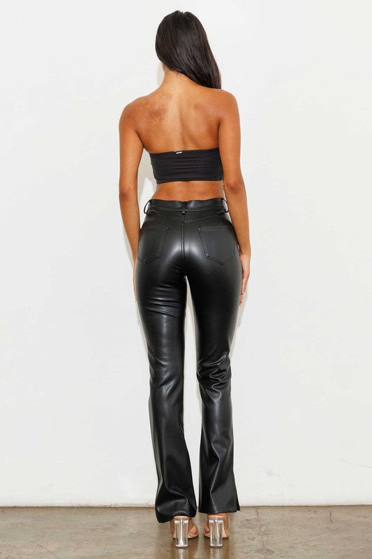 We Need A Resolution Side Slit Bootcut Vegan Leather Pants