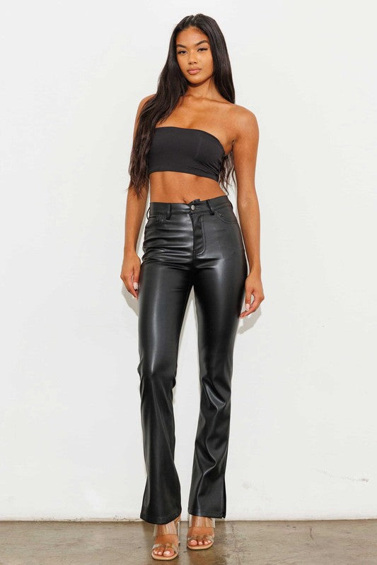 We Need A Resolution Side Slit Bootcut Vegan Leather Pants