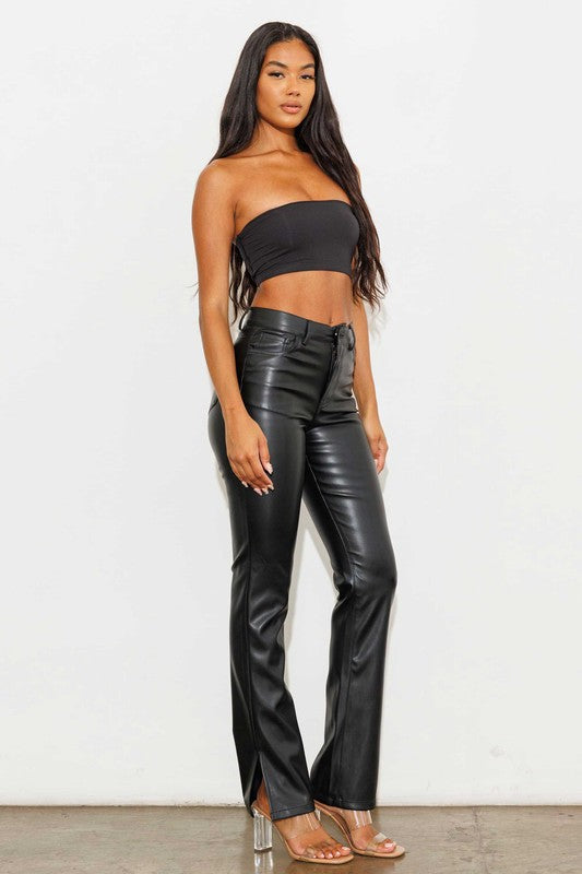 We Need A Resolution Side Slit Bootcut Vegan Leather Pants