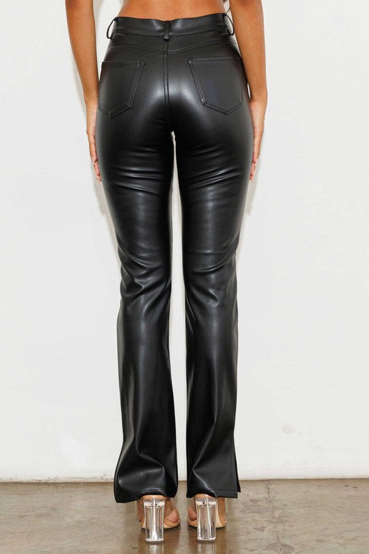 We Need A Resolution Side Slit Bootcut Vegan Leather Pants