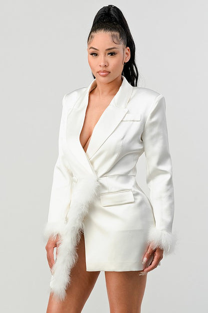 Heavenly Glam Feather Trim Blazer Dress