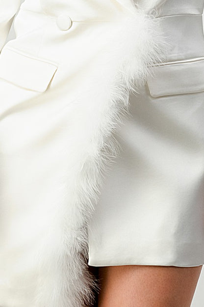 Heavenly Glam Feather Trim Blazer Dress