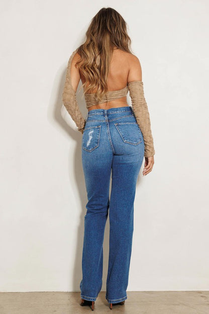 On The Prowl High Rise Distressed Straight Leg Jeans