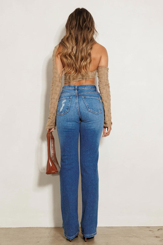 On The Prowl High Rise Distressed Straight Leg Jeans