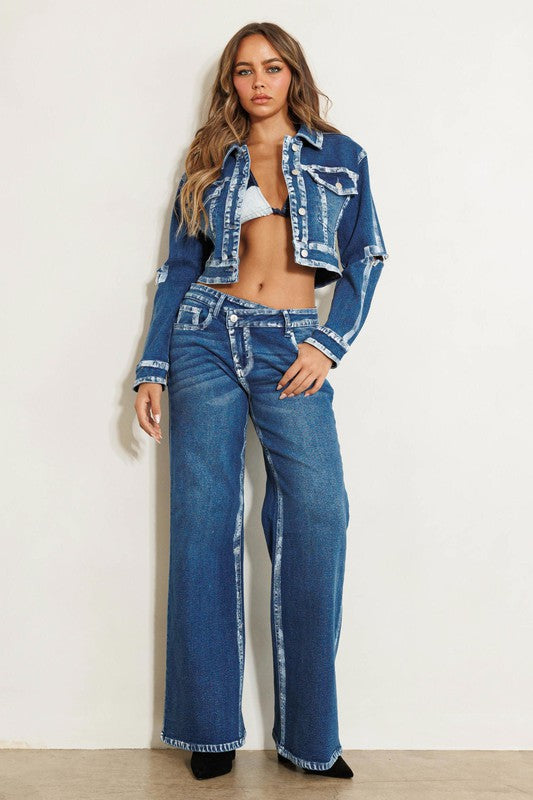 Country Gal Crossed Front Low Rise Wide Leg Jeans