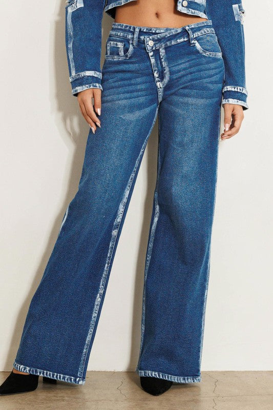 Country Gal Crossed Front Low Rise Wide Leg Jeans