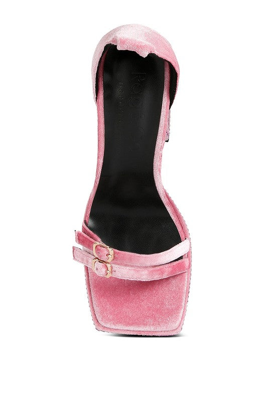 Diamante Princess Lace Up Velvet Platform Heels