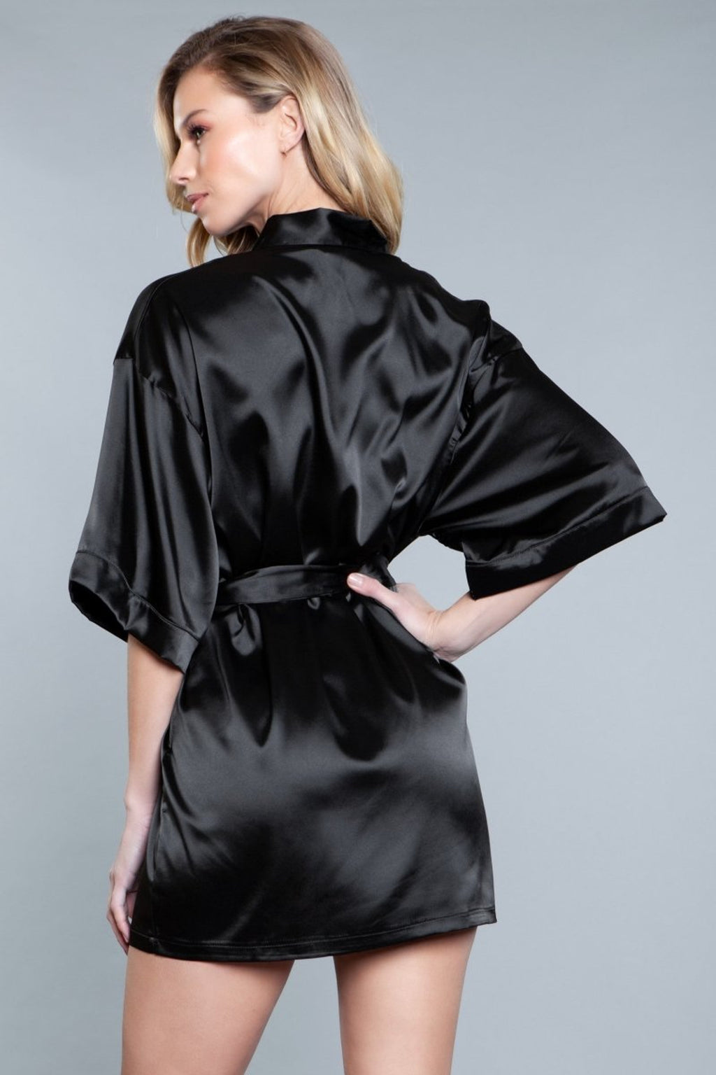 Prissy Short Sleeve Tie Front Satin Robe