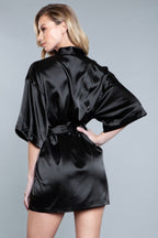 Prissy Short Sleeve Tie Front Satin Robe