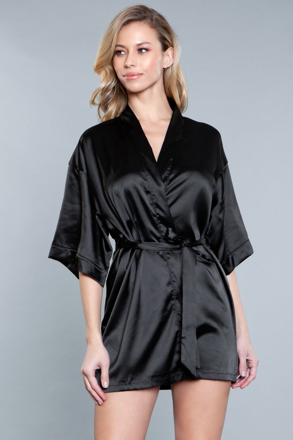Prissy Short Sleeve Tie Front Satin Robe