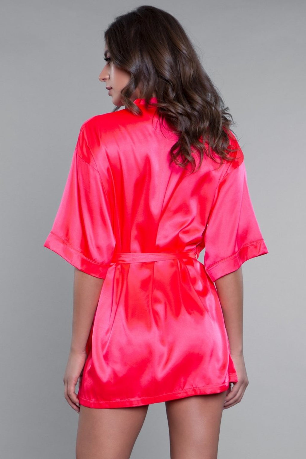 Prissy Short Sleeve Tie Front Satin Robe