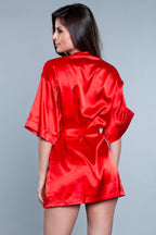 Prissy Short Sleeve Tie Front Satin Robe