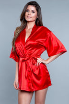 Prissy Short Sleeve Tie Front Satin Robe