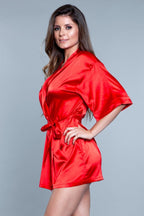 Prissy Short Sleeve Tie Front Satin Robe