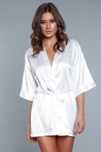 Prissy Short Sleeve Tie Front Satin Robe