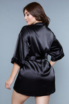 Prissy Short Sleeve Tie Front Satin Robe