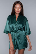 Prissy Short Sleeve Tie Front Satin Robe