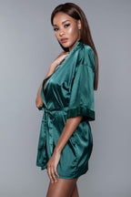 Prissy Short Sleeve Tie Front Satin Robe