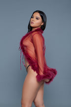 Penthouse Marabou Fur Trim Sheer Open Front Short Robe