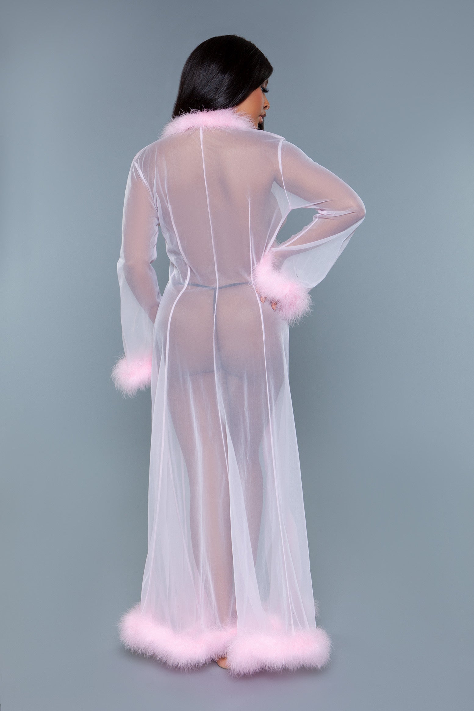 Penthouse Barbie Marabou Fur Trim Sheer Robe