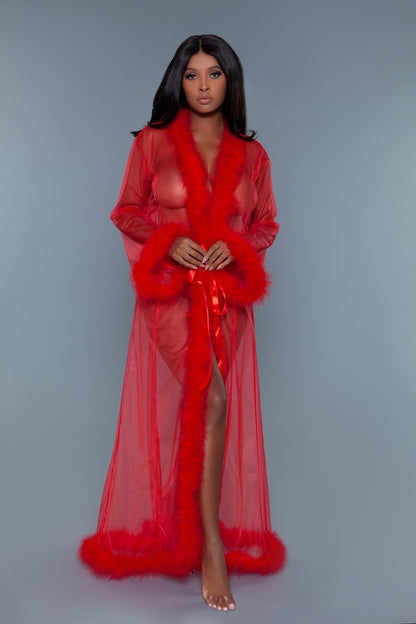Penthouse Barbie Marabou Fur Trim Sheer Robe