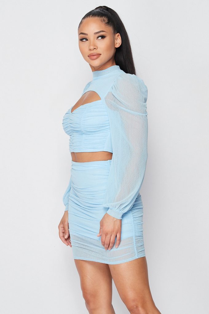 Kiki Puff Sleeve Cut Out Front Two Piece Skirt Set