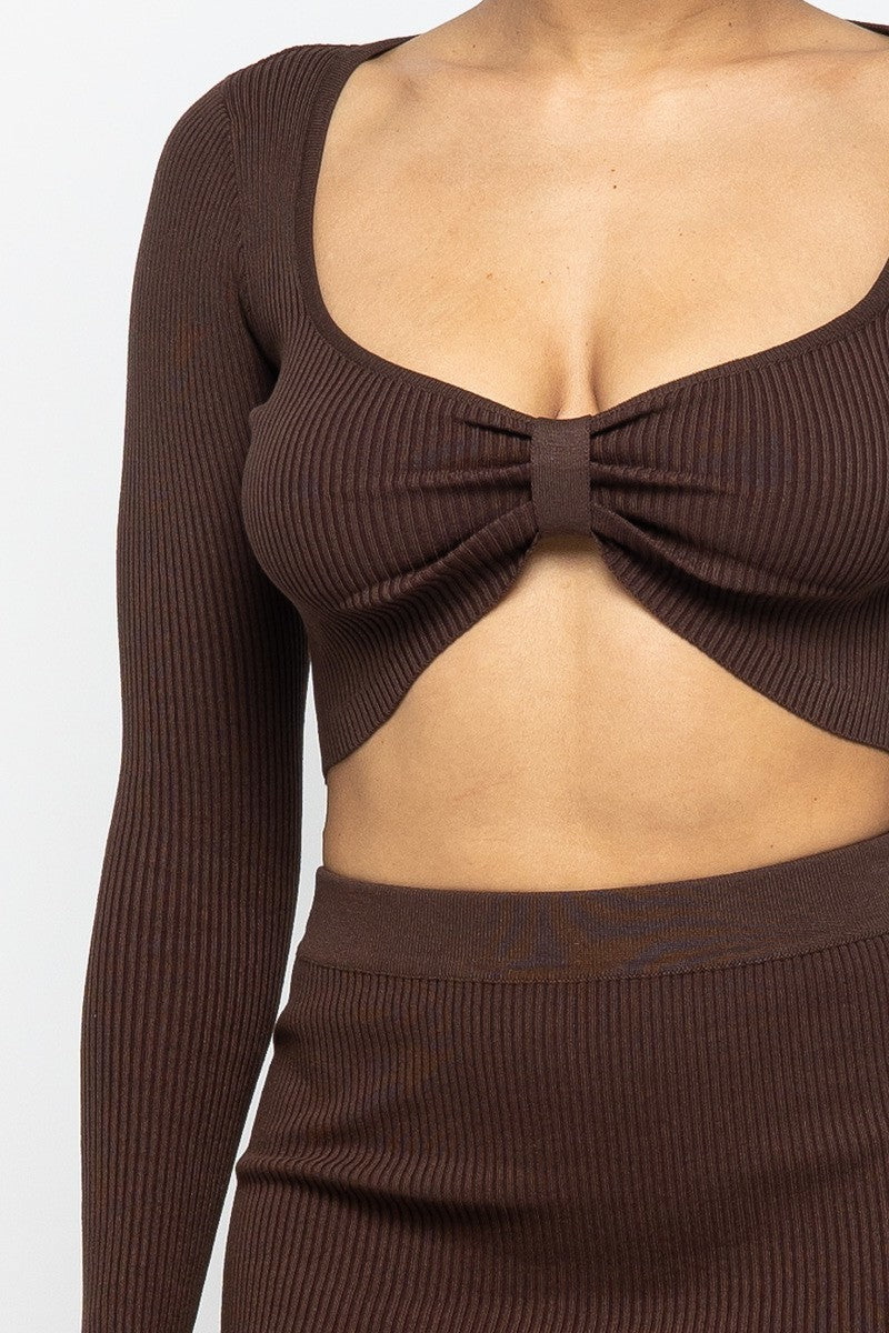 Godiva Crop Top And High Waist Ribbed Knit Skirt Set